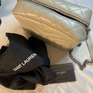 Authentic! Yves Saint Laurent Stone color purse with chain strap. Flawless